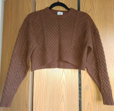 Aritzia Sweater Sunday Best Peggy Cropped 2XS Brown Cable Knit Wool Cotton Blend
