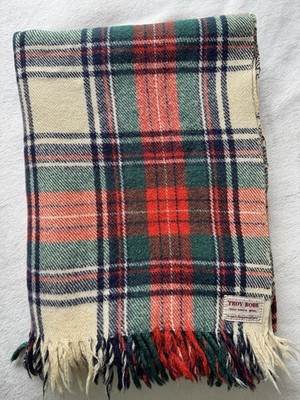 Vintage Midcentury MCM Troy Robe 100% Virgin Wool Blanket Throw Plaid