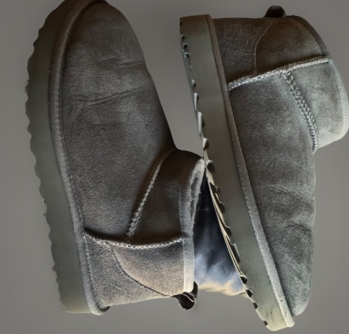 UGG Classic Mini Gray Suede Sheepskin Lined Ankle Boots Women’s Size Medium 10 - Picture 7 of 10