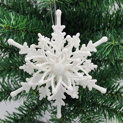 Weißes Schneeflocken Dekor Weihnachtsbaum Anhänger DIY Glitzer