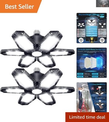 2 Pack 150W Deformable LED Garage Lights - 30000LM Daylight - Adjustable Panels