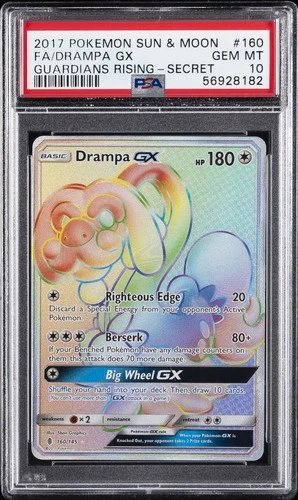 2017 POKEMON SUN & MOON GUARDIANS RISING SECRET #160 FULL ART/DRAMPA GX PSA 10