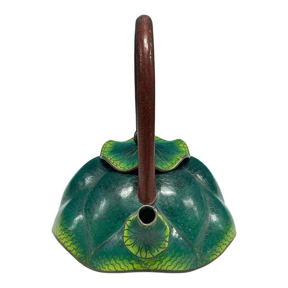 Antique Chinese Qing Dynasty Bronze Cloisonne Lotus Teapot RARE - Image 4 of 4