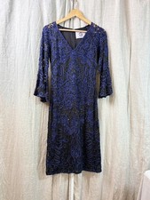 JS Collections Dress Womens 4 Blue Lace Bell Sleeve Embroidered Cocktail Party