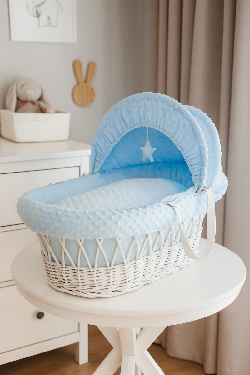 Luxury Moses Basket Padded White Wicker with handles Baby Full Set