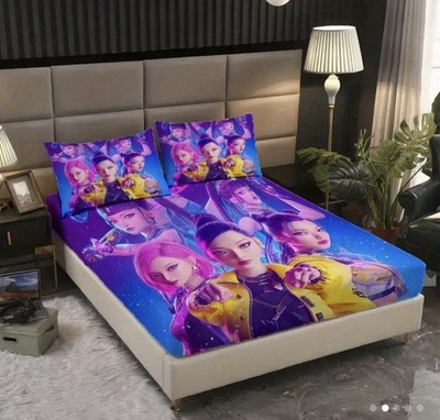 3pcs K Pop Purple Starburst Sheet Set  53 X 75 Full Size 2 Pillow Case Fitted Sh