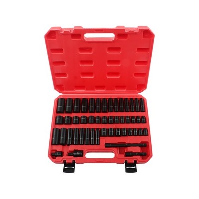 48 Pcs 3/8'' Impact Socket Set SAE/Metric Deep Shallow Cr-C Coated