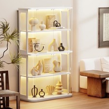 Large Rounded Display Cabinet with Glass Door & 3 Color Lights for Collectibles