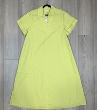 NWT Banana Republic Dress Large Short Sleeve Tab Poplin Midi Green Citrine