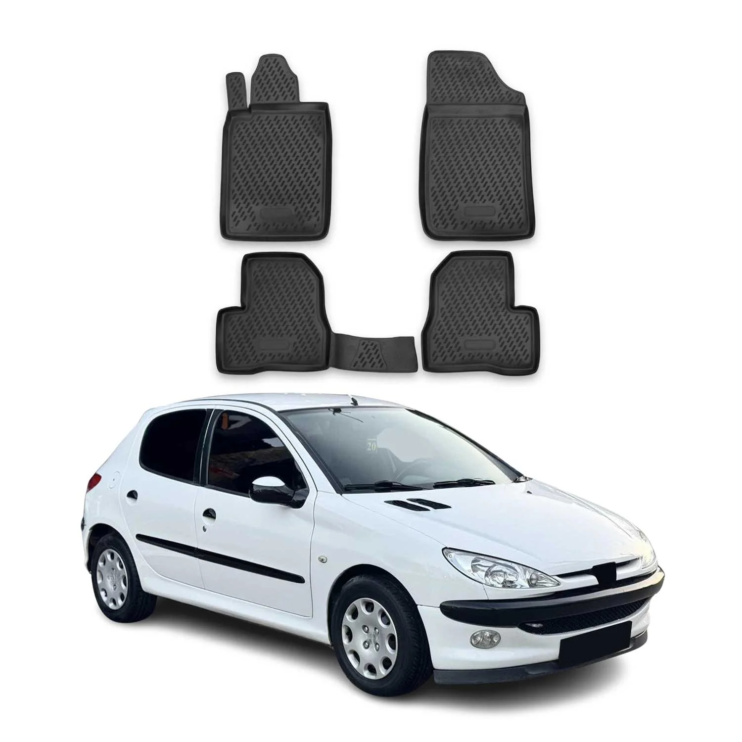 Tapis de sol de rechange en caoutchouc noir pour Peugeot 206 special trajets pluie