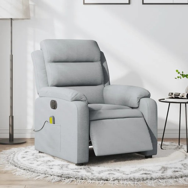 Massagesessel Elektrisch Hellgrau Stoff Relaxsessel Shiatsu Liegefunktion-image