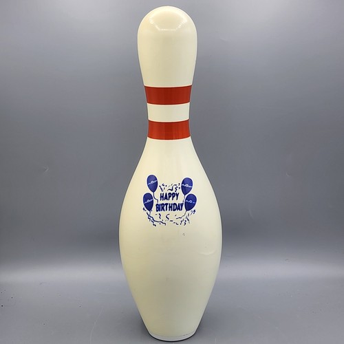 Happy Birthday AMF Bowling Pin Red Stripe Full Size 15” Regulation Bowler Gift