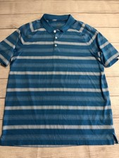 Oakley Polo Shirt Mens Large Blue Striped Hydrolix Regular Fit Golf Performance