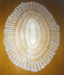 Doily - Hand Crocheted - Vintage Find - 16.5" x 14" - Preowned