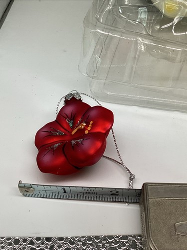 Set 4 Hand Blown Glass Red Hibiscus Flower Ornament Island Hawaiian Exotic - Picture 2 of 7