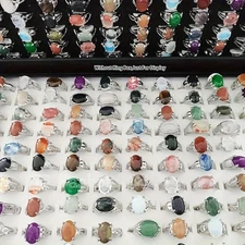 50/100pcs Unique Gemstone Rings Fashion Crystal Stone Jewelry Wholesale Lot Gift