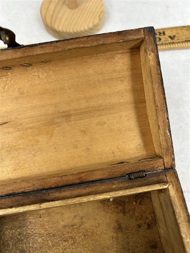 antique small dome top box 8x4x4 decorated dovetail/snipe hinges 18th original - Picture 7 of 12