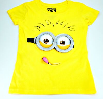 Despicable Me T Shirt Girls Top Tee Two Eyed Minion Jerry Goggle Kids Glitter 