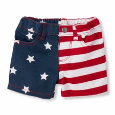 NWT 5 Sizes Girls The Children's Place American FLAG Denim Jean Shorts USA