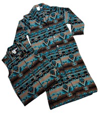 Rods Acrylic Southwestern Vest Matching Long Jacket Women Sz S Usa Turquoise