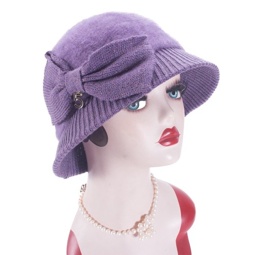 Beige Cream Angora Wool Blend Fuzzy Bucket Cloche Hat Luxury  display picture 3