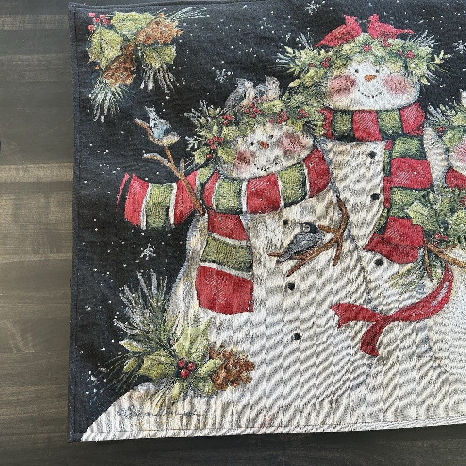 Snowman Family Tapestry Lighted Wall Hanging Susan Winget Cotton 36 x