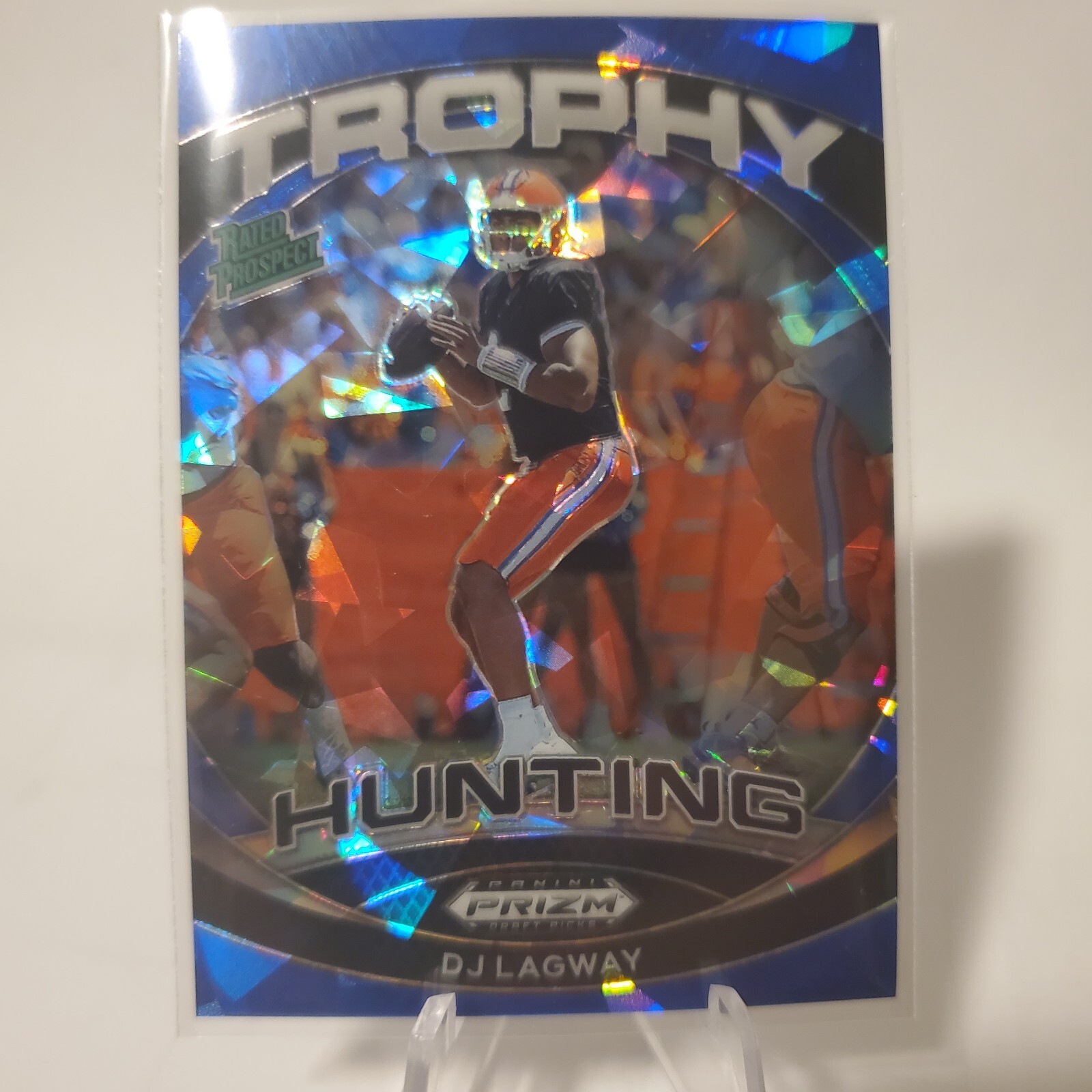 2024 Panini Prizm Draft Picks Trophy Hunting Blue Ice DJ Lagway Rookie RC /99