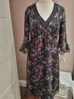 Ghost Dress  Black Floral silk Chiffion Fully Lined  Uk 10 3/4flutted Sleeve...
