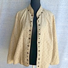 ALFRED DUNNER Beige Khaki Brown Blazer Jacket Beaded Tribal Beads sz 14 sj7m33