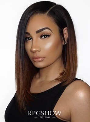 Neu RPGSHOW Full Lace Wig Bob Ombre Perücke Echthaar Kim Kardashian Style