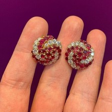 2Ct Round Cut Lab-Created Red Ruby Cluster Stud Earrings 14K Yellow Gold Plated