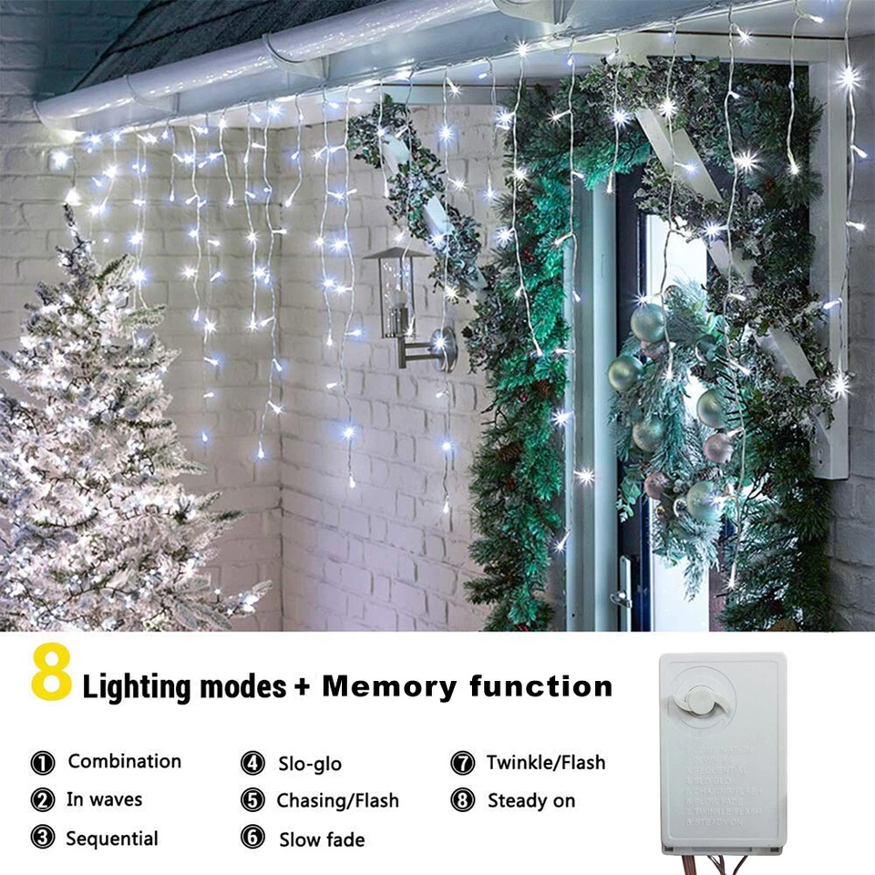 13~130ft Curtain Icicle Lights Wedding Party LED Fairy Christmas Indoor Outdoor - Image 3 of 4