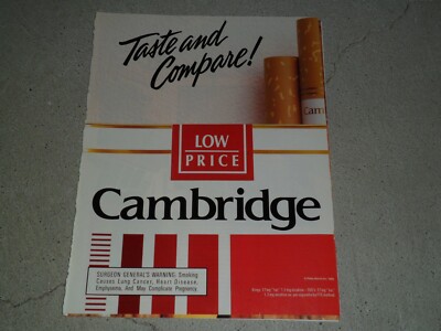 courtleigh cigarettes 1990 CAMBRIDGE CIGARETTES AD / ARTICLE
