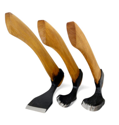 Set of 3 wood carving woodworking adze tools - straight - large - small curve
