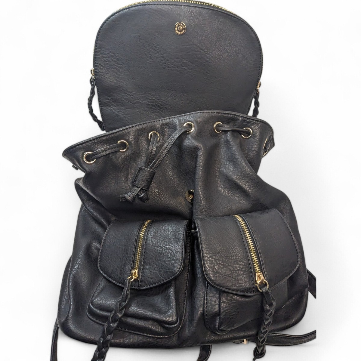 Black Sole Society Pu Vegan Leather Backpack Bag Gold Zippers Heavy Durable Brai Sole Society Adjustable Strap Backpacks | Mercari main image 3