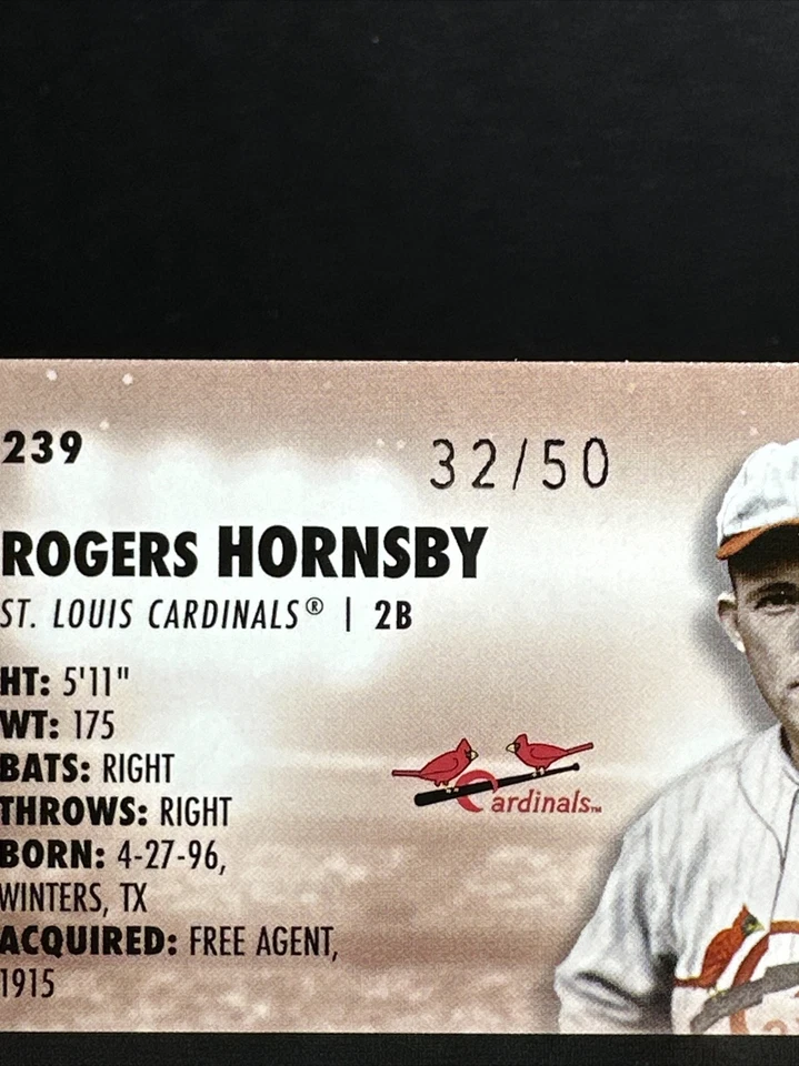 2023 Topps Stadium Club #239 Rogers  Hornsby Blue Foil Parallel #32/50 Cardinals - Image 3 of 3