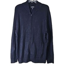 Men's Express Front Full Zip Sweater Black Size Large Front Slit Pockets Preppy