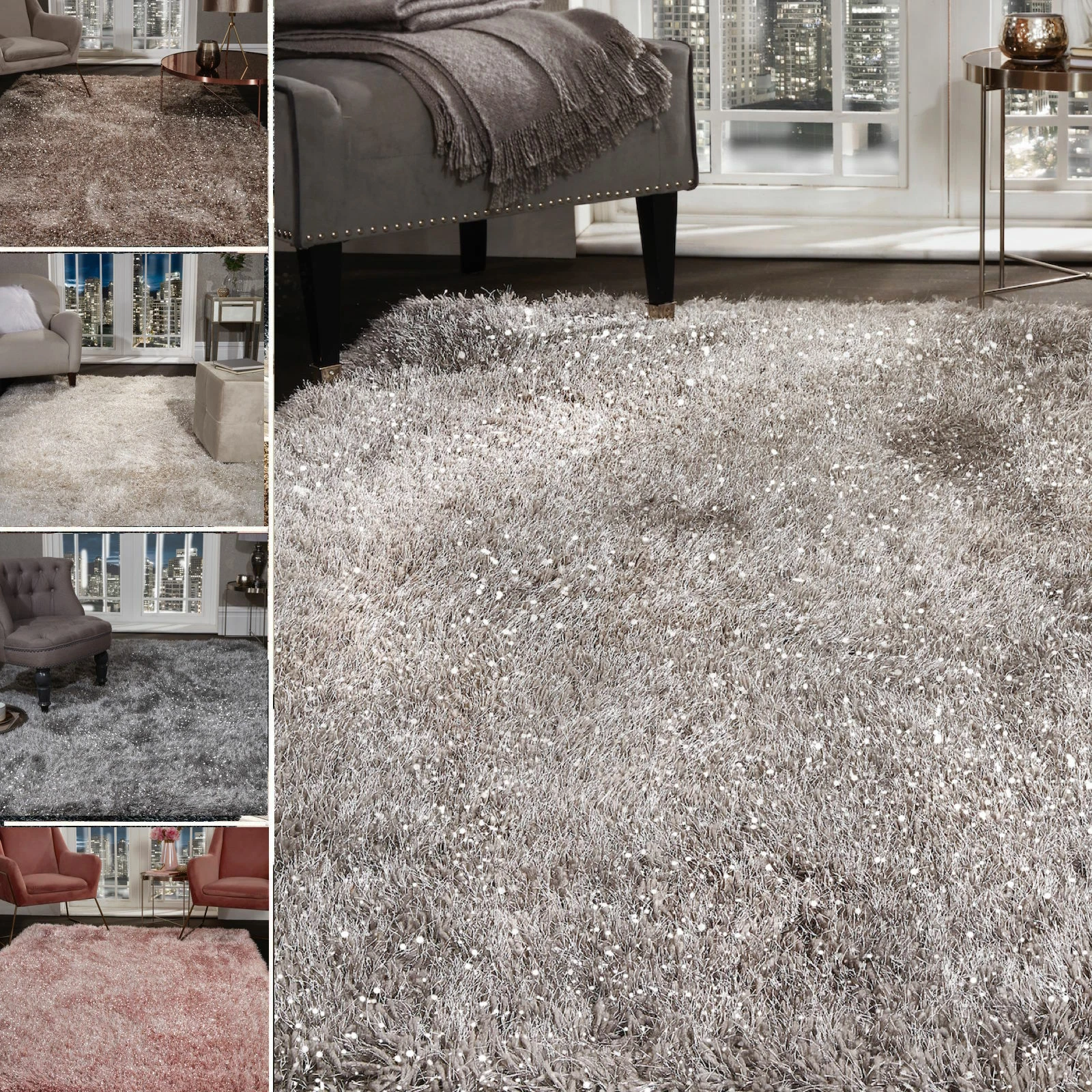 Shaggy Rug SHIMMER SPARKLE GLITTER 5.5cm Thick Soft Pile Large Living Room Rugs
Opens in a new windo