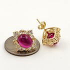 925 Sterling Silver 8x10mm Oval Cabochon Ruby Sapphire 5/8'' Earrings Gemstone — photo 2