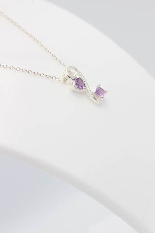 Nobile 1,3 Carati Ametista Design Rimorchio 925 Collier Collana Argento Gioiello - Immagine 4 di 4