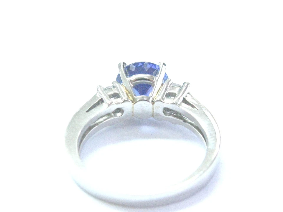 Anillo de compromiso de tres piedras con diamantes de tanzanita gema de platino 2,44 quilates Foto 4 de 4