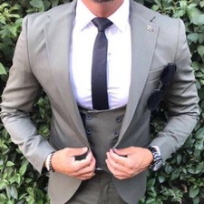 DESIGNER BUSINESS GREY MEN'S SUIT SPORT COAT PANTS WAISTCOAT FITTED SLIMFIT SLIM 56