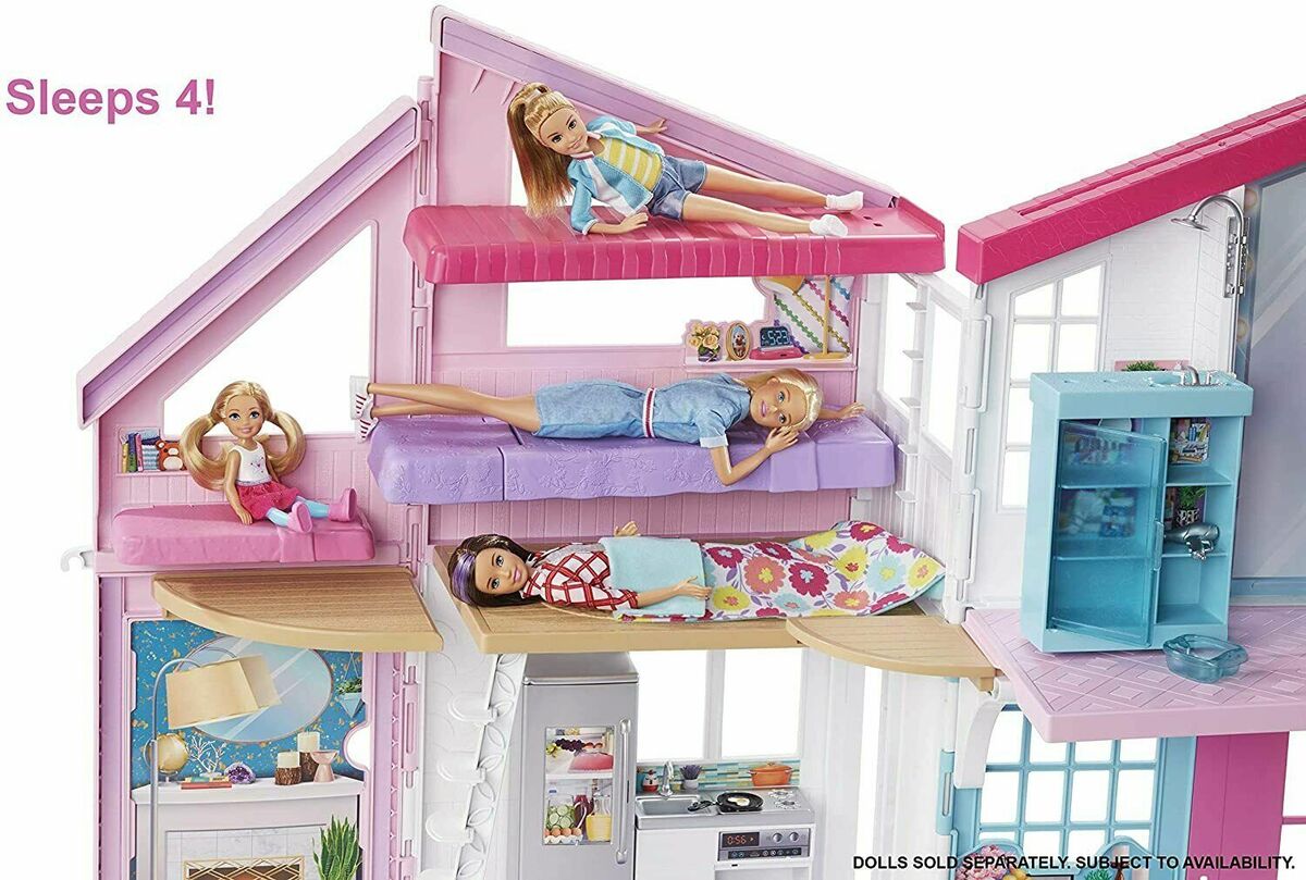 Barbie Malibu House Childrens Doll House Playset Toy 25+ Accessories  Fold-able