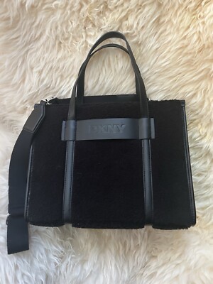 DKNY Oaklyn Faux Leather Furry Medium Size Tote Bag Black Retail $158 - NWT