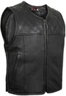 Leather vest biker cowl perforated leather black quilted pattern leather cowl biker