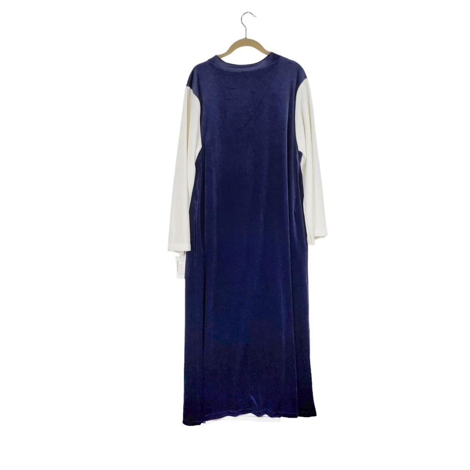 Lucie Ann II Velour Nightgown New Blue White Maxi Long Sleeve Vintage Size Large - Image 2 of 4
