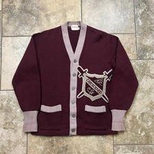 Vintage 40s Cardigan Sweater Varsity 42 Adult S/M Crescendo Music School Wine