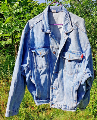 alte blaue verwaschene Jeansjacke Tex Mex Gr.42 Baumwolle Ärmel Mode Vintage