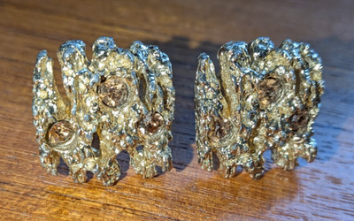 SWANK Nugget Style Brutalist Chunky Gold Tone Yellow Rhinestone Vtg Cuff Links