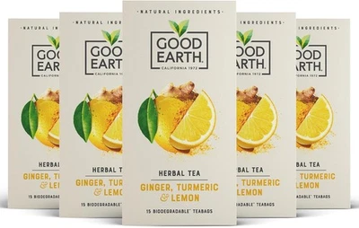 Good Earth Tea Co. Ginger, Turmeric & Lemon - 5 x 15 15 Count (Pack of 5)